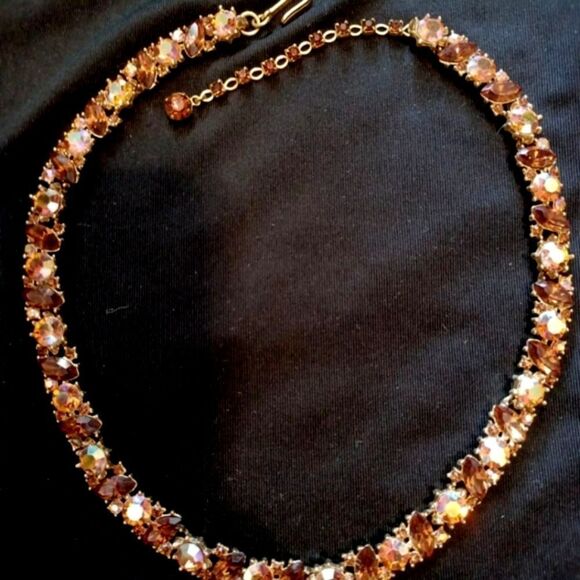 VTG SIGNED TRIFARI AB TOPAZ RHINESTONE GOLD TONE NECKLACE w/tags box 1960 - Picture 5 of 16